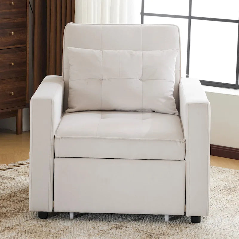 Convertible Sleeper Sofa Chair Bed with Adjustable Backrest and Built-In Pillow