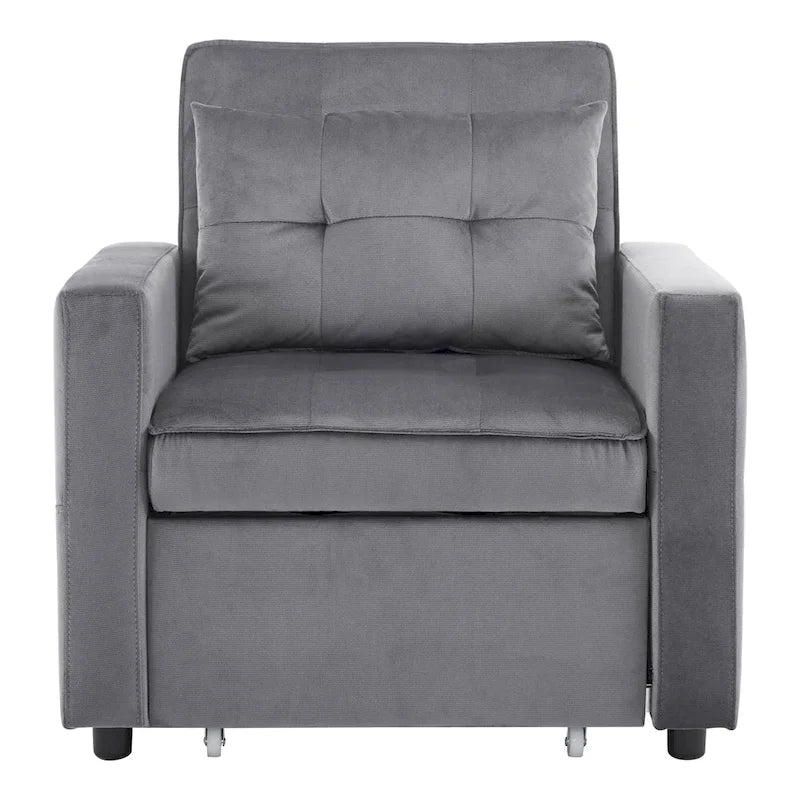 Convertible Sleeper Sofa Chair Bed with Adjustable Backrest and Built-In Pillow