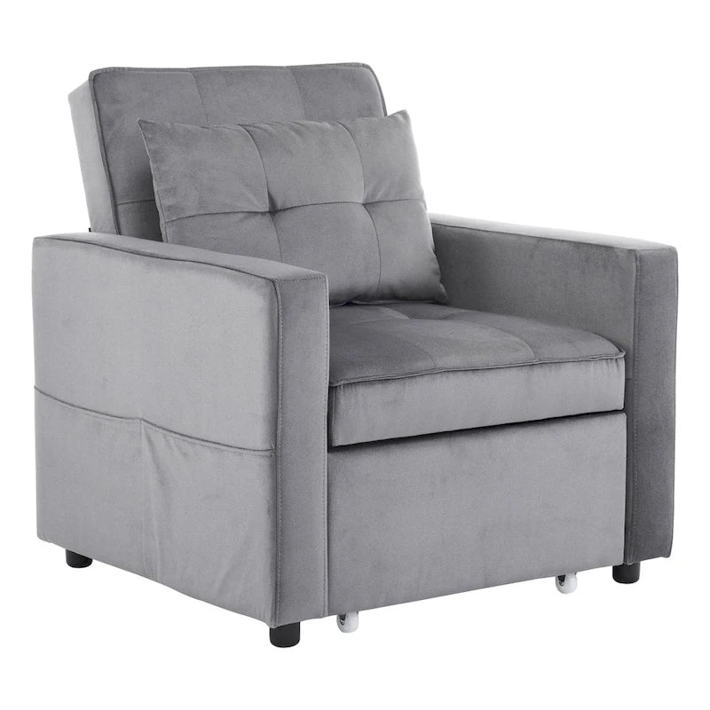 Convertible Sleeper Sofa Chair Bed with Adjustable Backrest and Built-In Pillow