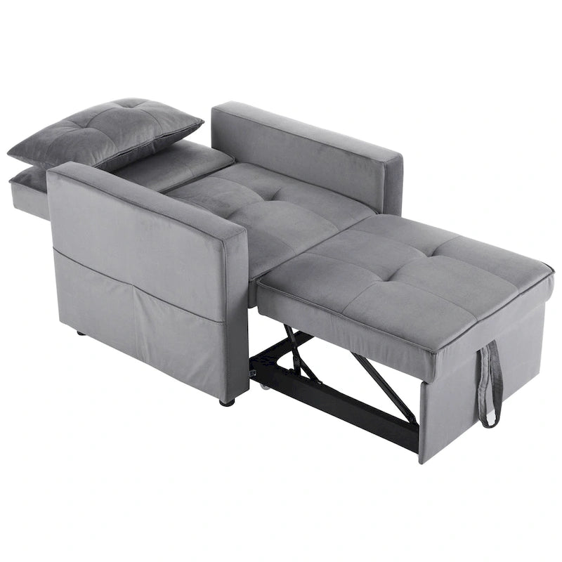 Convertible Sleeper Sofa Chair Bed with Adjustable Backrest and Built-In Pillow