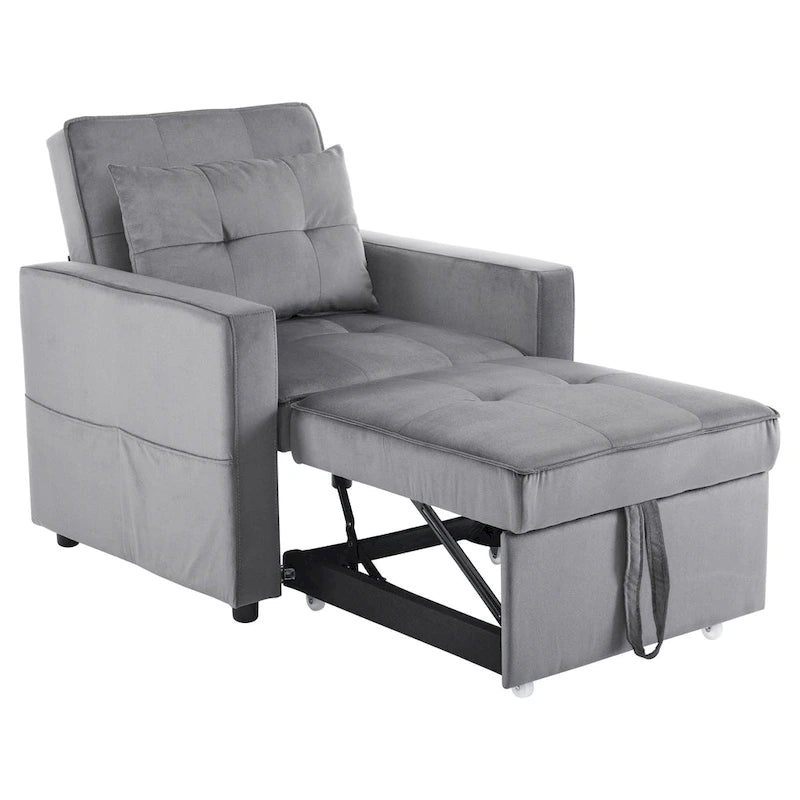 Convertible Sleeper Sofa Chair Bed with Adjustable Backrest and Built-In Pillow