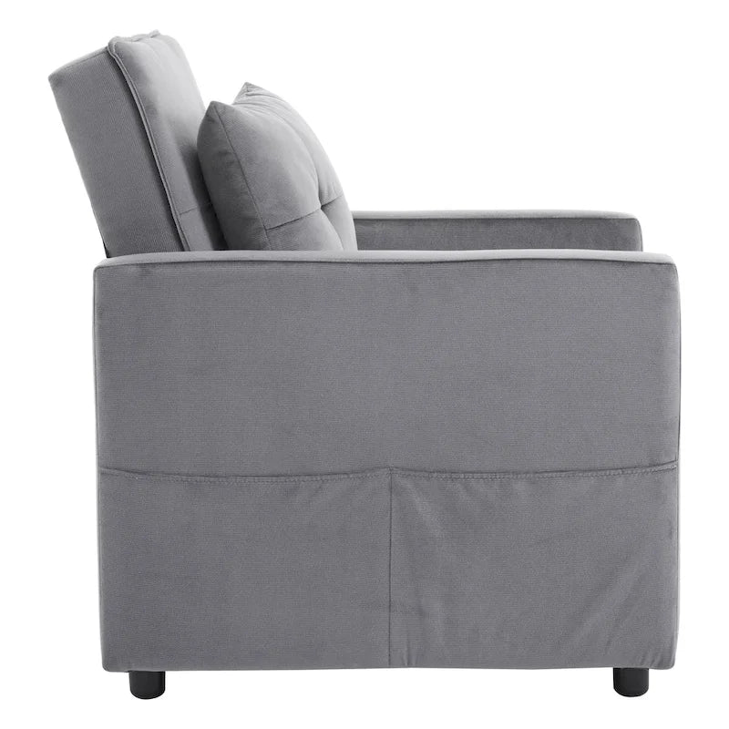 Convertible Sleeper Sofa Chair Bed with Adjustable Backrest and Built-In Pillow