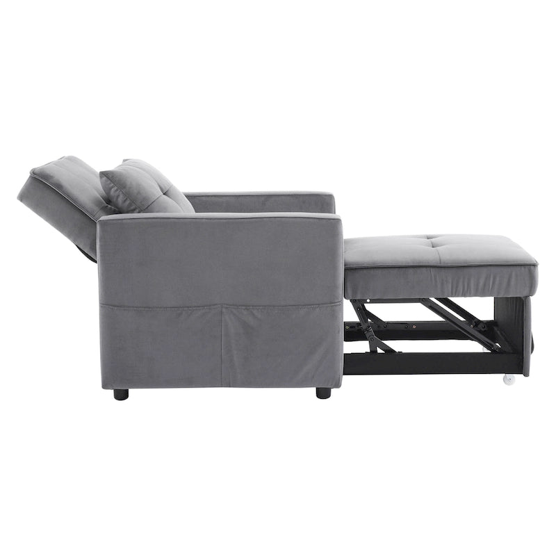 Convertible Sleeper Sofa Chair Bed with Adjustable Backrest and Built-In Pillow