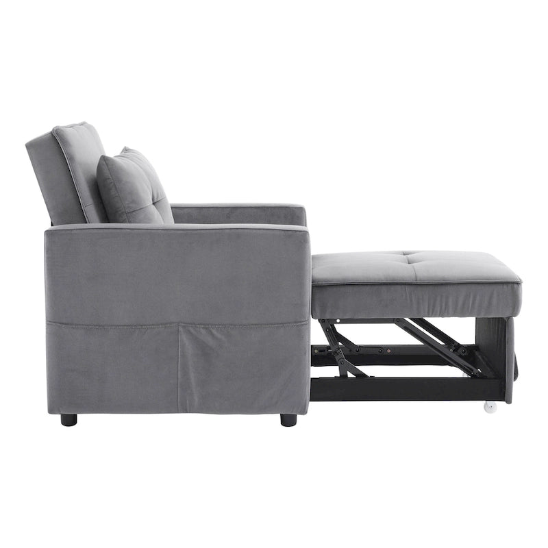 Convertible Sleeper Sofa Chair Bed with Adjustable Backrest and Built-In Pillow
