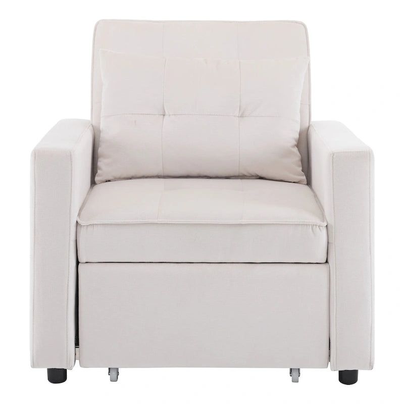Convertible Sleeper Sofa Chair Bed with Adjustable Backrest and Built-In Pillow
