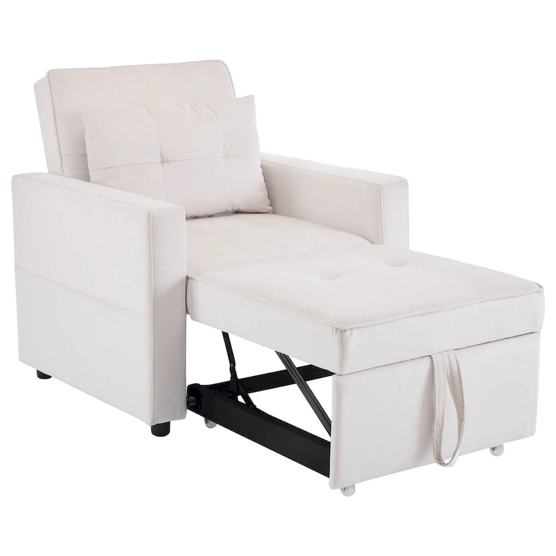 Convertible Sleeper Sofa Chair Bed with Adjustable Backrest and Built-In Pillow