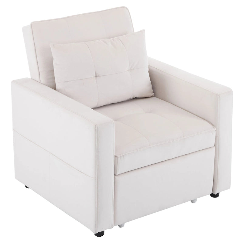 Convertible Sleeper Sofa Chair Bed with Adjustable Backrest and Built-In Pillow