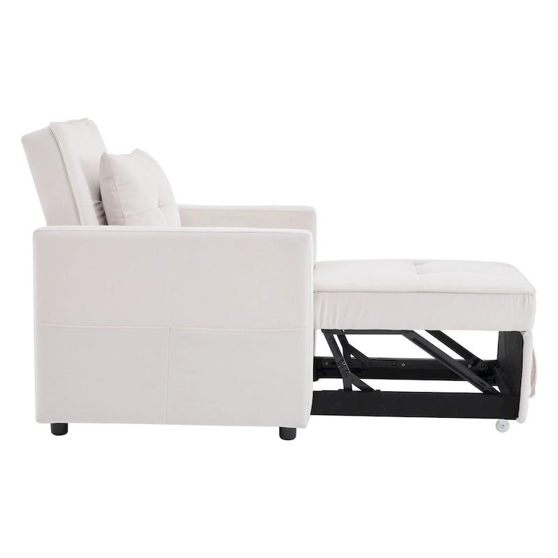 Convertible Sleeper Sofa Chair Bed with Adjustable Backrest and Built-In Pillow