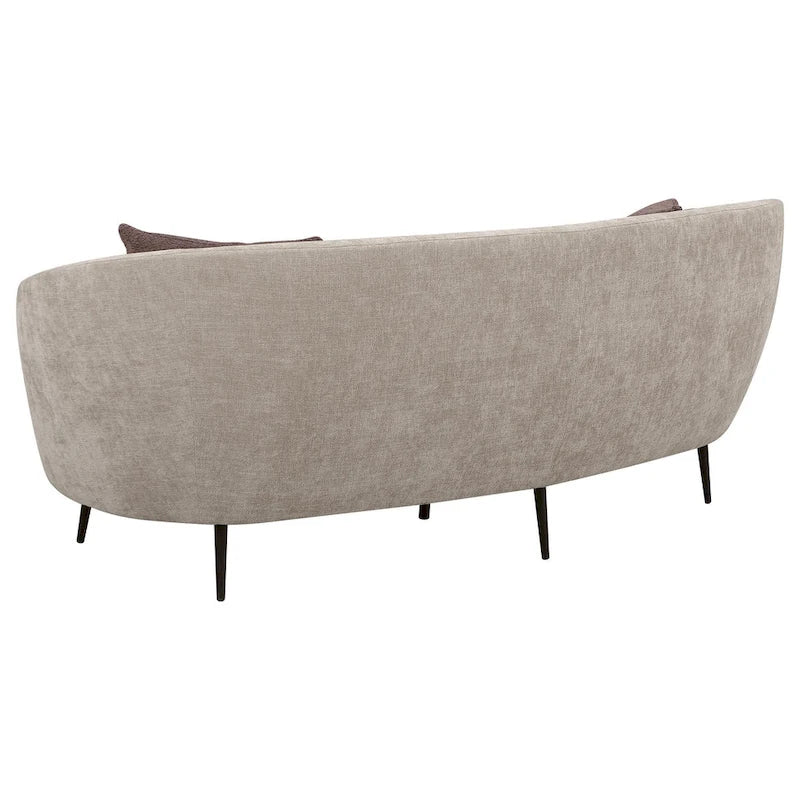 Curved Sofa, 92 Inch, Beige Fabric, Round Design, 3 Accent Pillows