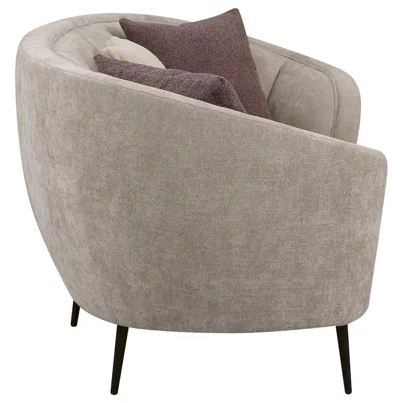 Curved Sofa, 92 Inch, Beige Fabric, Round Design, 3 Accent Pillows