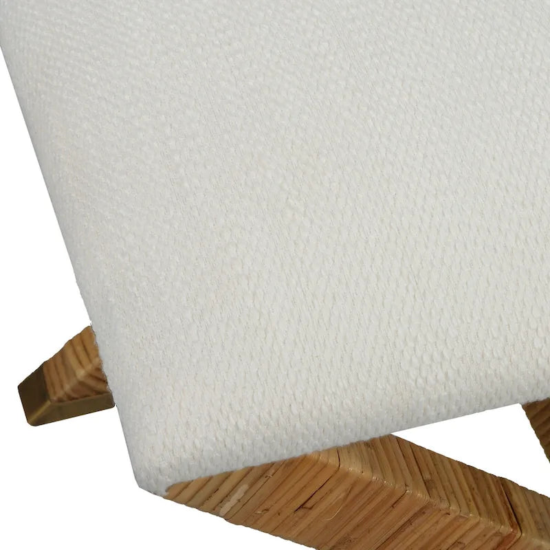 Gepolsterte kleine Bank aus Rattan mit X-förmigem Untergestell - 19 - Weiß und Braun