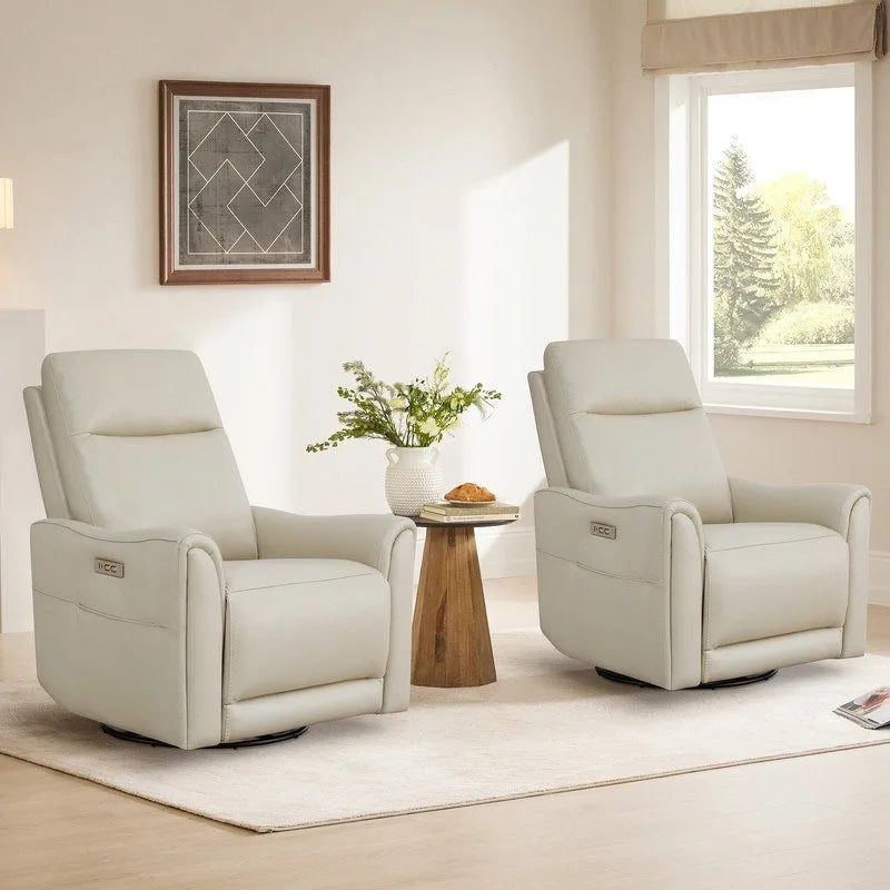 Power Swivel Genuine Leather Recliner Chair Nursery Glider