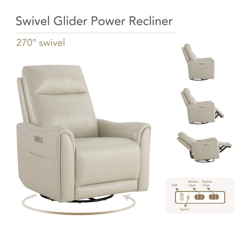 Power Swivel Genuine Leather Recliner Chair Nursery Glider
