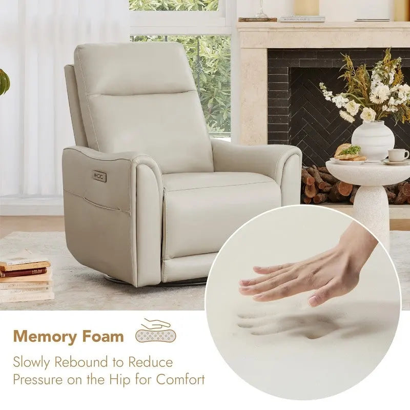 Power Swivel Genuine Leather Recliner Chair Nursery Glider