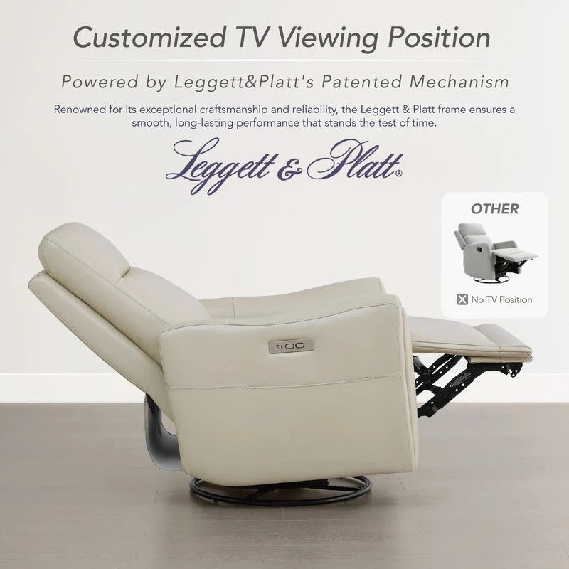 Power Swivel Genuine Leather Recliner Chair Nursery Glider