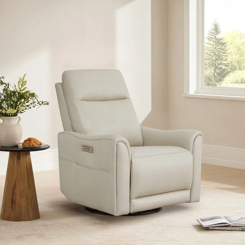 Power Swivel Genuine Leather Recliner Chair Nursery Glider