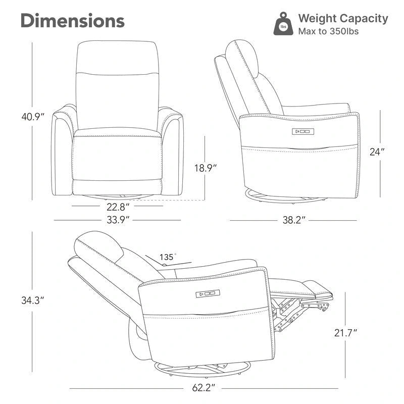 Power Swivel Genuine Leather Recliner Chair Nursery Glider
