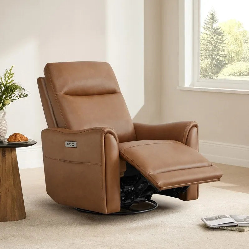 Power Swivel Genuine Leather Recliner Chair Nursery Glider
