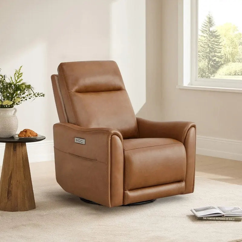 Power Swivel Genuine Leather Recliner Chair Nursery Glider