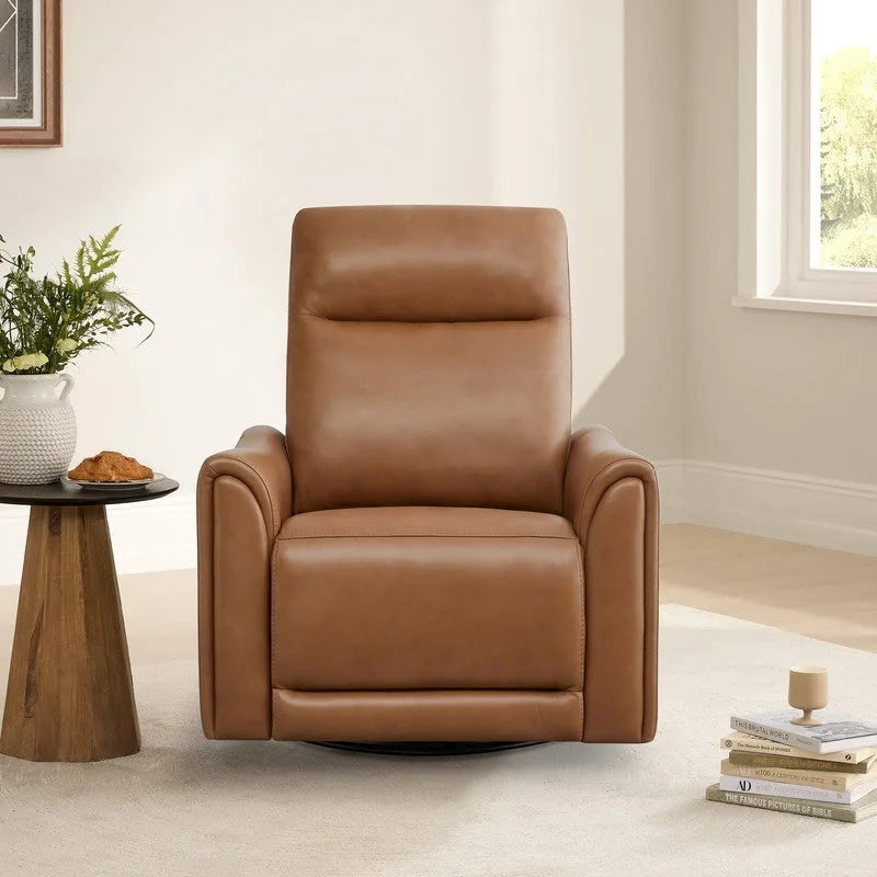 Power Swivel Genuine Leather Recliner Chair Nursery Glider