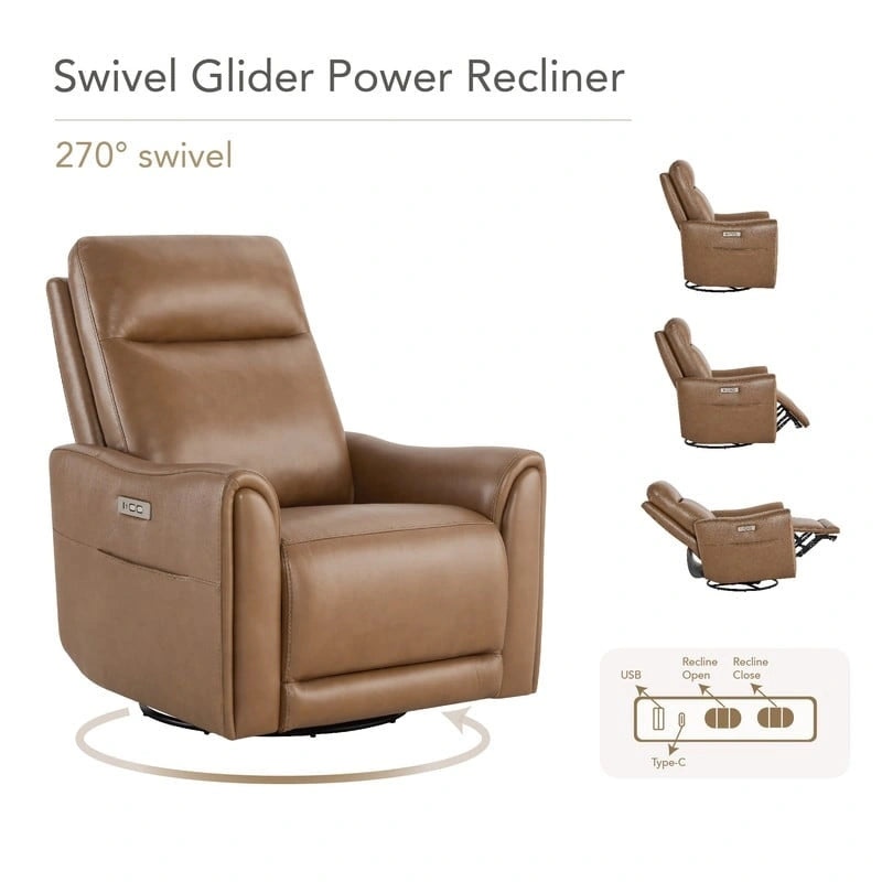 Power Swivel Genuine Leather Recliner Chair Nursery Glider