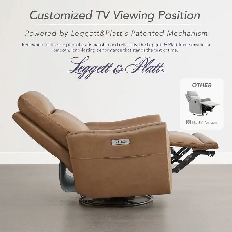 Power Swivel Genuine Leather Recliner Chair Nursery Glider