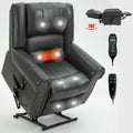 Brauner Relaxsessel aus Kunstleder mit zwei Motoren, Aufstehhilfe, Heizung und Massage, USB-Anschlüssen und stufenloser Neigungsverstellung für Senioren