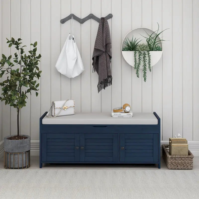 Storage Bench with 3 Shutter-shaped Doors