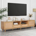 Dřevěný ratanový TV stolek, moderní úložná skříň ve stylu moderního statku pro 85palcový televizor - 14.60 x 78.74 x 18.90