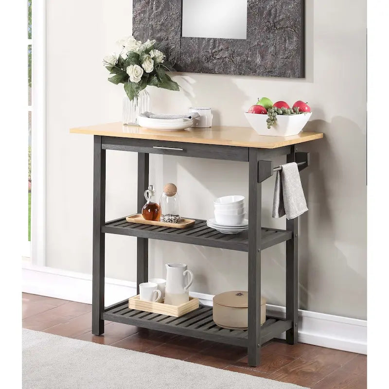 3 Tier Butcher Block Kitchen Prep Island with Drawer