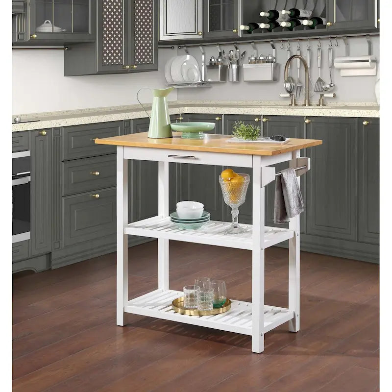 3 Tier Butcher Block Kitchen Prep Island with Drawer