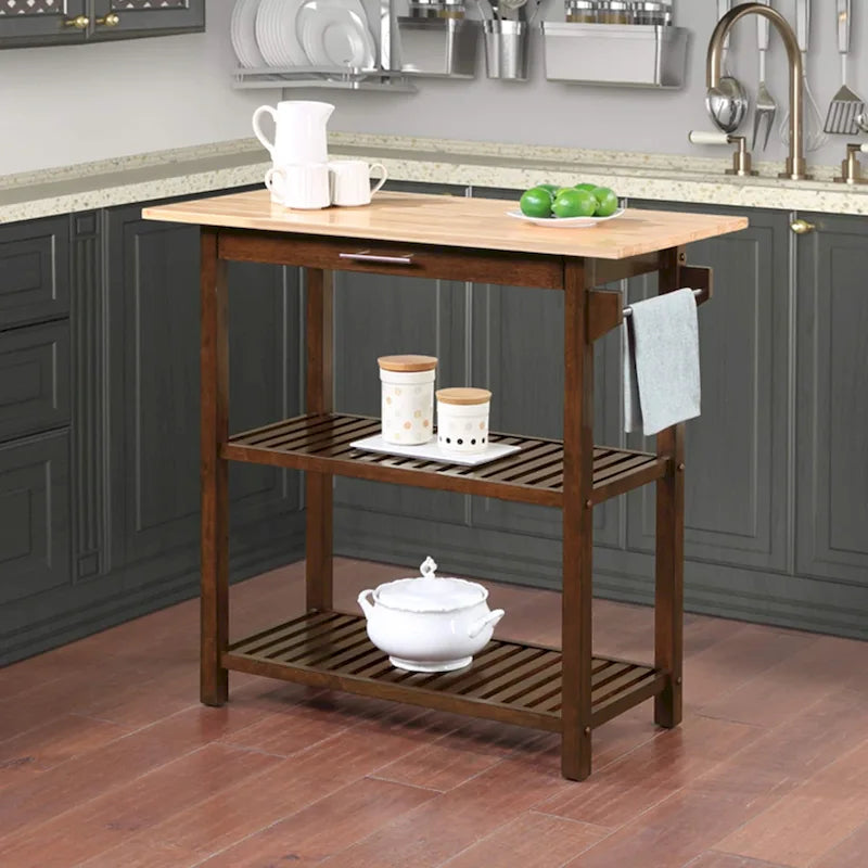 3 Tier Butcher Block Kitchen Prep Island with Drawer