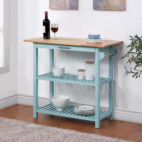 3 Tier Butcher Block Kitchen Prep Island with Drawer