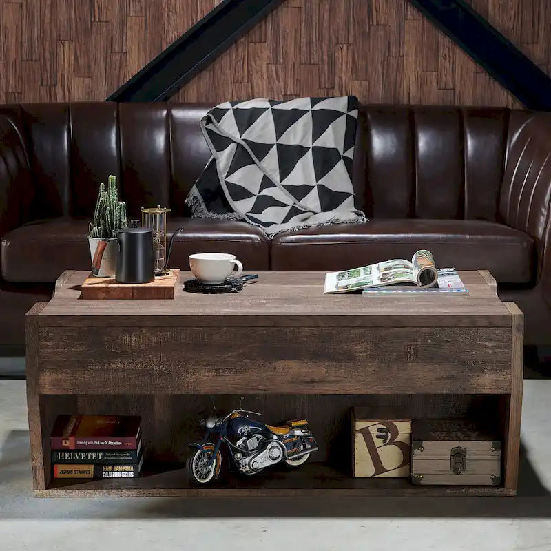 Rustic Oak Lift-Top 42 Storage Coffee Table