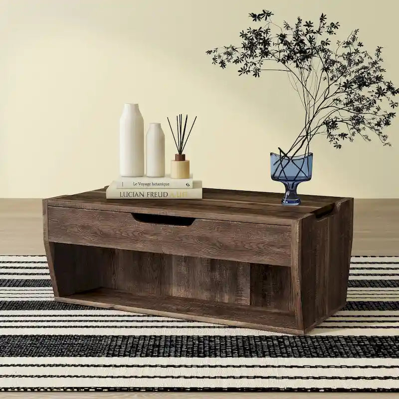 Rustic Oak Lift-Top 42 Storage Coffee Table