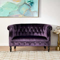 Samt-Loveseat mit Knopfsteppung und geschwungenen Armlehnen