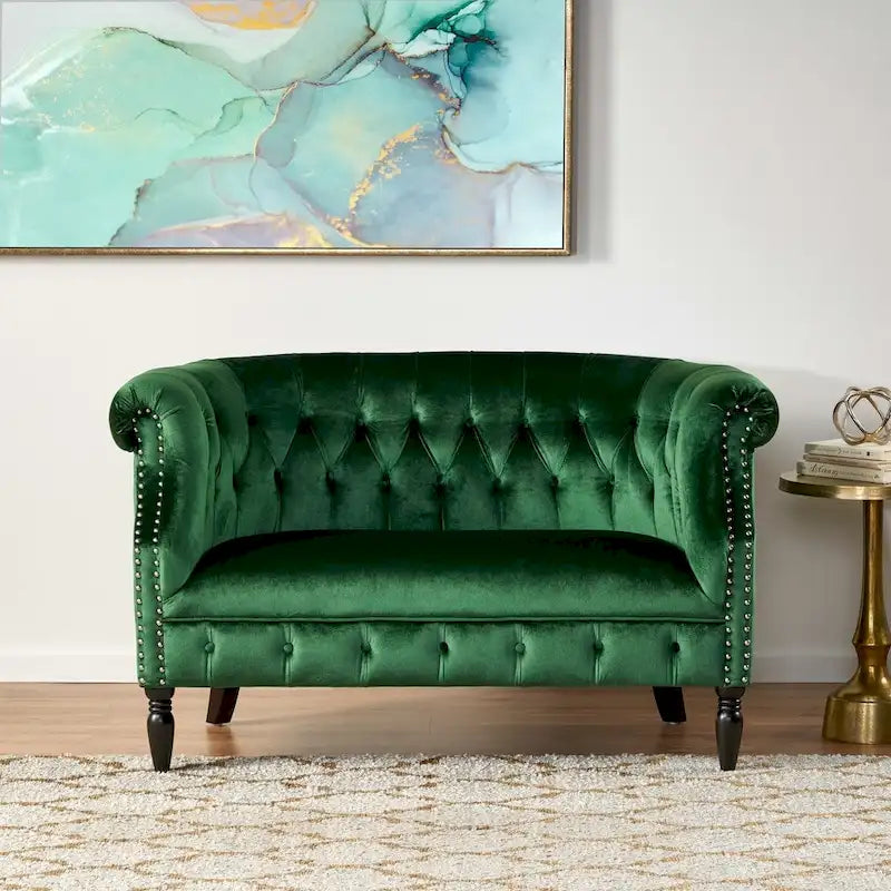 Velvet Tufted Scroll Arm Loveseat
