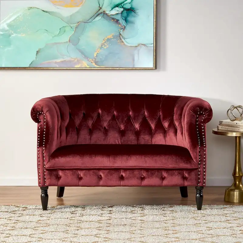 Velvet Tufted Scroll Arm Loveseat