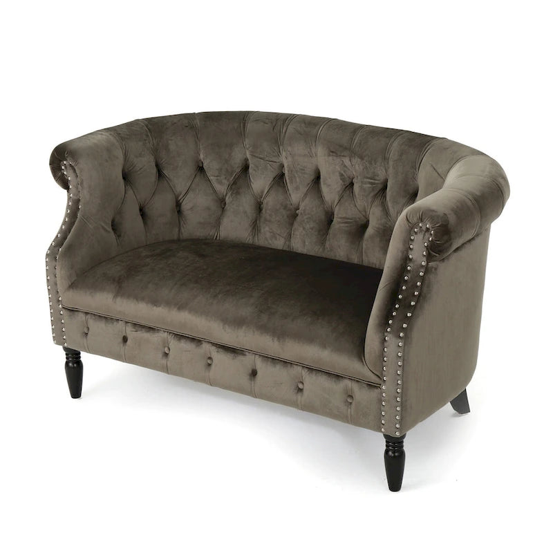 Velvet Tufted Scroll Arm Loveseat