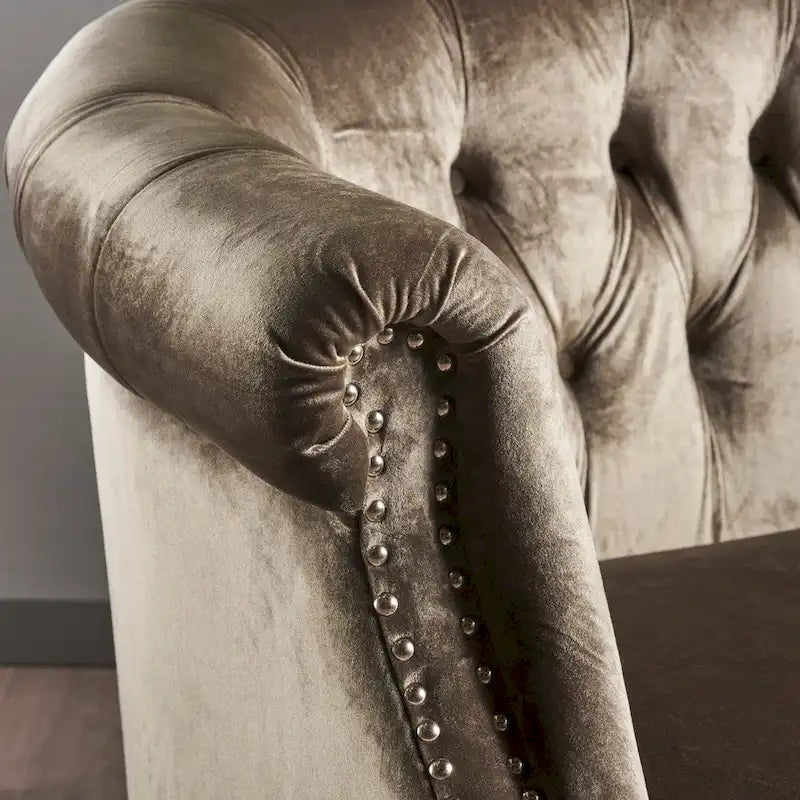 Velvet Tufted Scroll Arm Loveseat