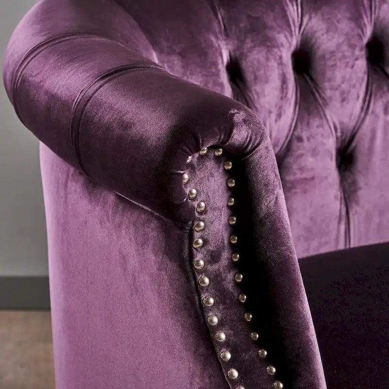 Samt-Loveseat mit Knopfsteppung und geschwungenen Armlehnen