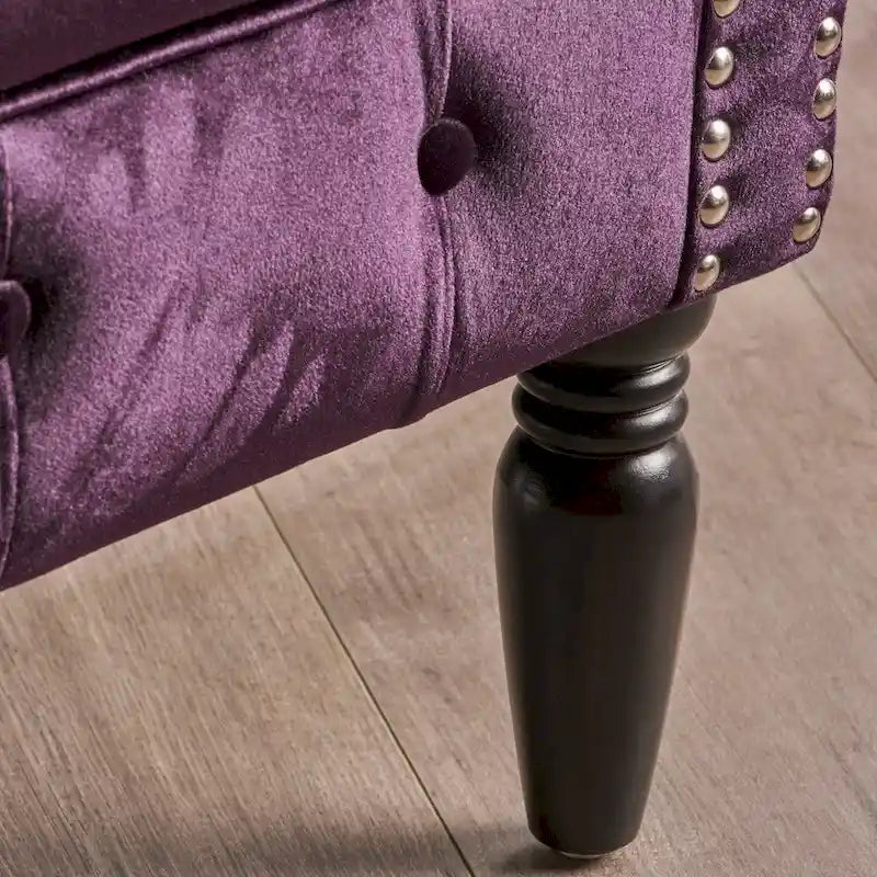 Samt-Loveseat mit Knopfsteppung und geschwungenen Armlehnen