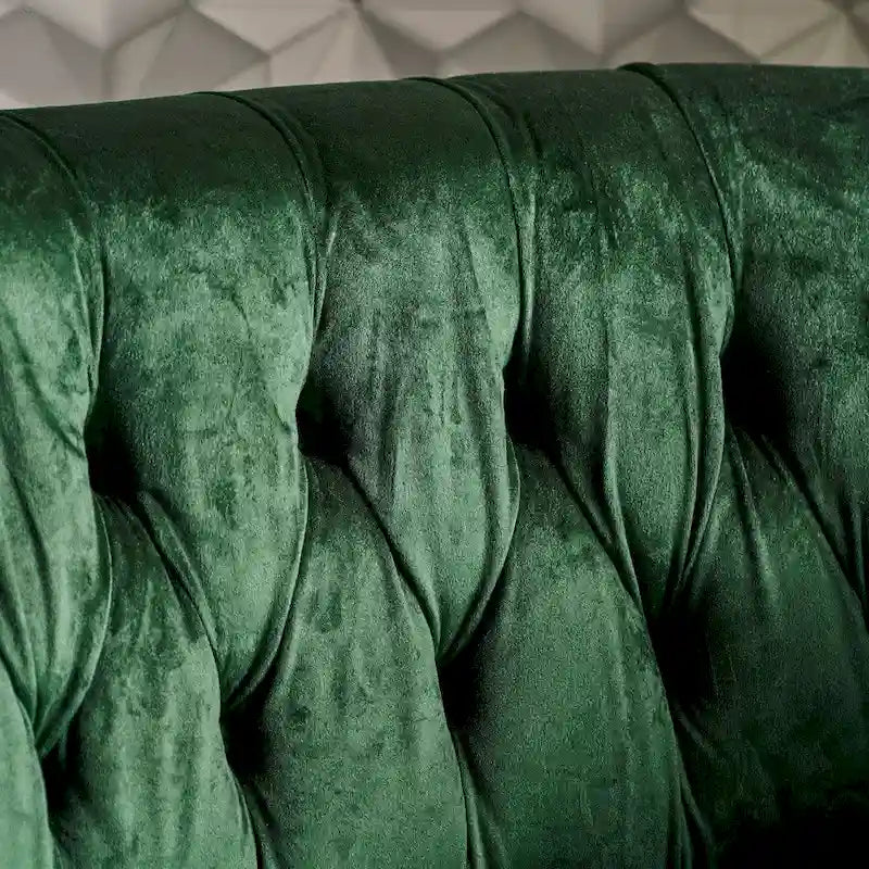 Samt-Loveseat mit Knopfsteppung und geschwungenen Armlehnen