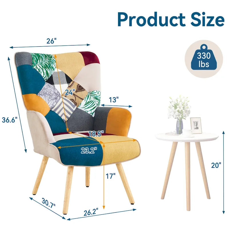 Linen Upholstered Modern Armchair Accent Chair with Wood Legs