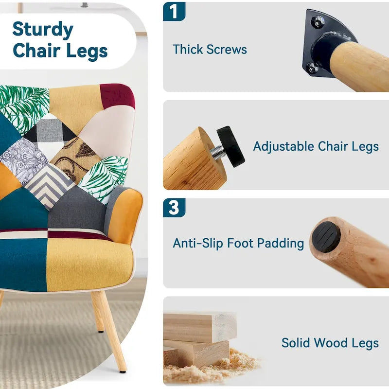 Linen Upholstered Modern Armchair Accent Chair with Wood Legs