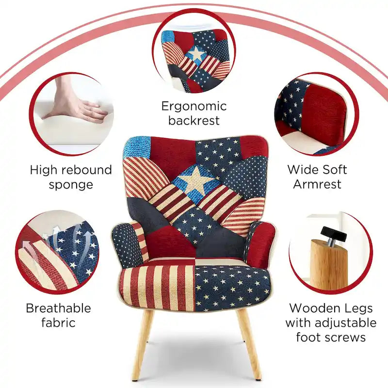 Linen Upholstered Modern Armchair Accent Chair with Wood Legs