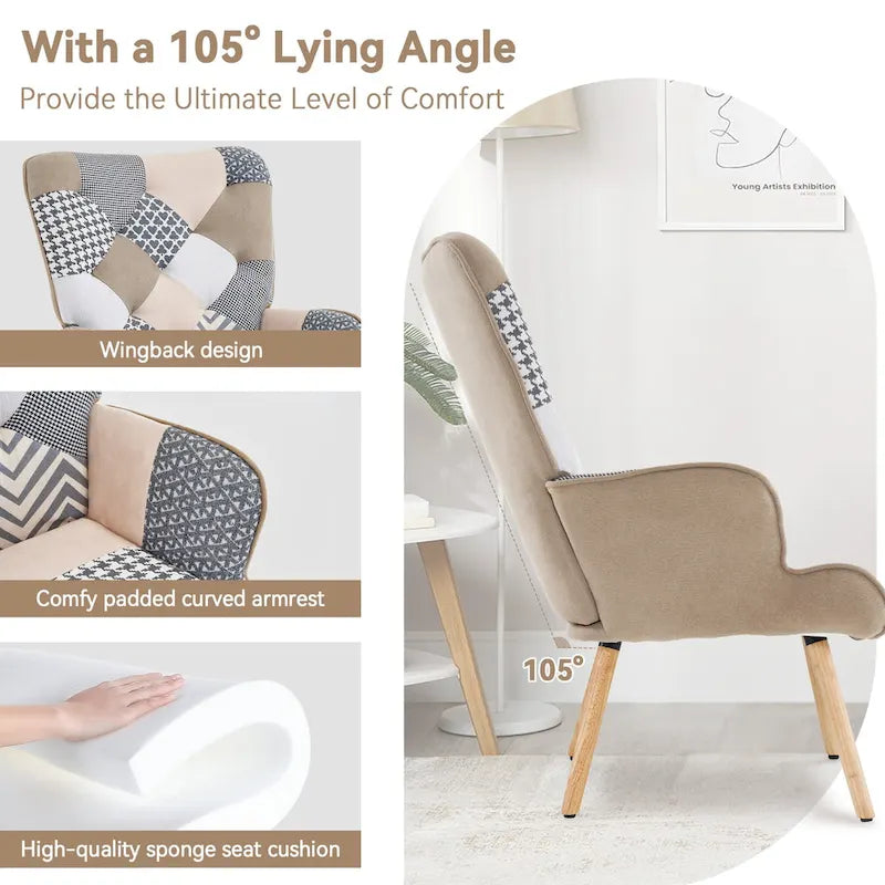 Linen Upholstered Modern Armchair Accent Chair with Wood Legs