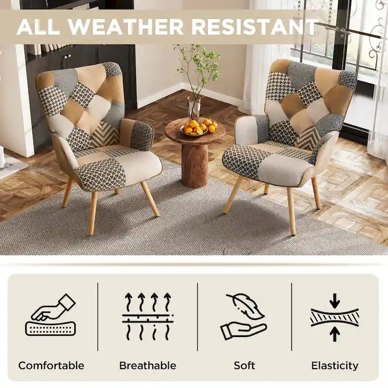 Linen Upholstered Modern Armchair Accent Chair with Wood Legs