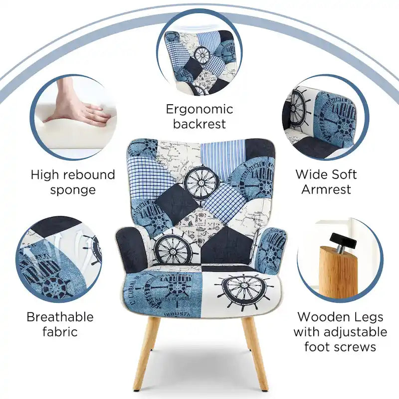Linen Upholstered Modern Armchair Accent Chair with Wood Legs