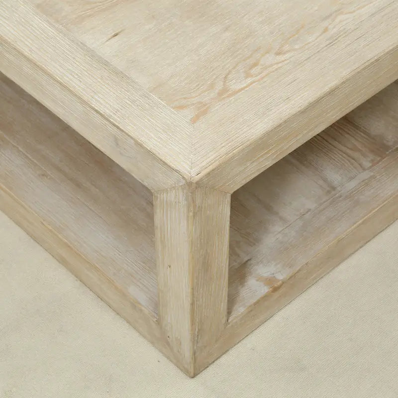 Versatile Framed Square Coffee Table With Weathered White Wash, 50 Inch Long